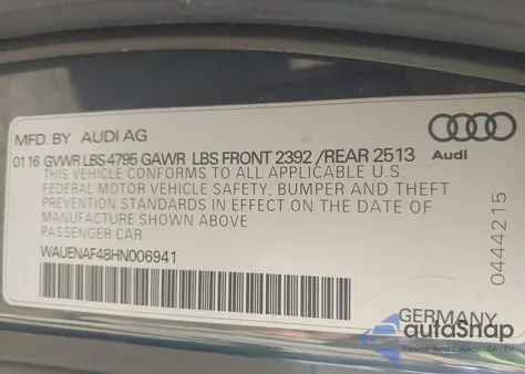 2017 Audi A4 2.0T Premium z USA, uszkodzony, nr VIN WAUENAF48HN006941